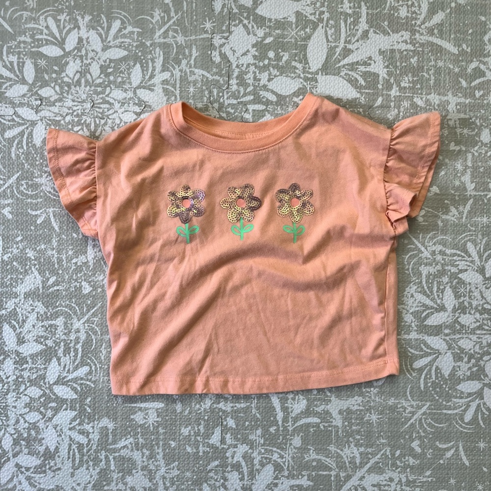jumping beans Peach Short Sleeve Tee with Floral Appliqués